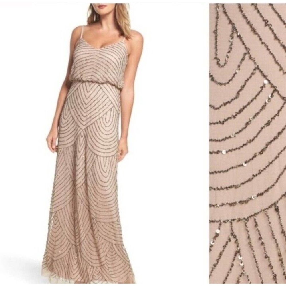 Adrianna Papell Beaded Chiffon Blouson‎ Gown Size 0